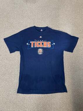 Majestic Detroit Tigers History Series Graphic T-Shirt Navy Blue Size Large
